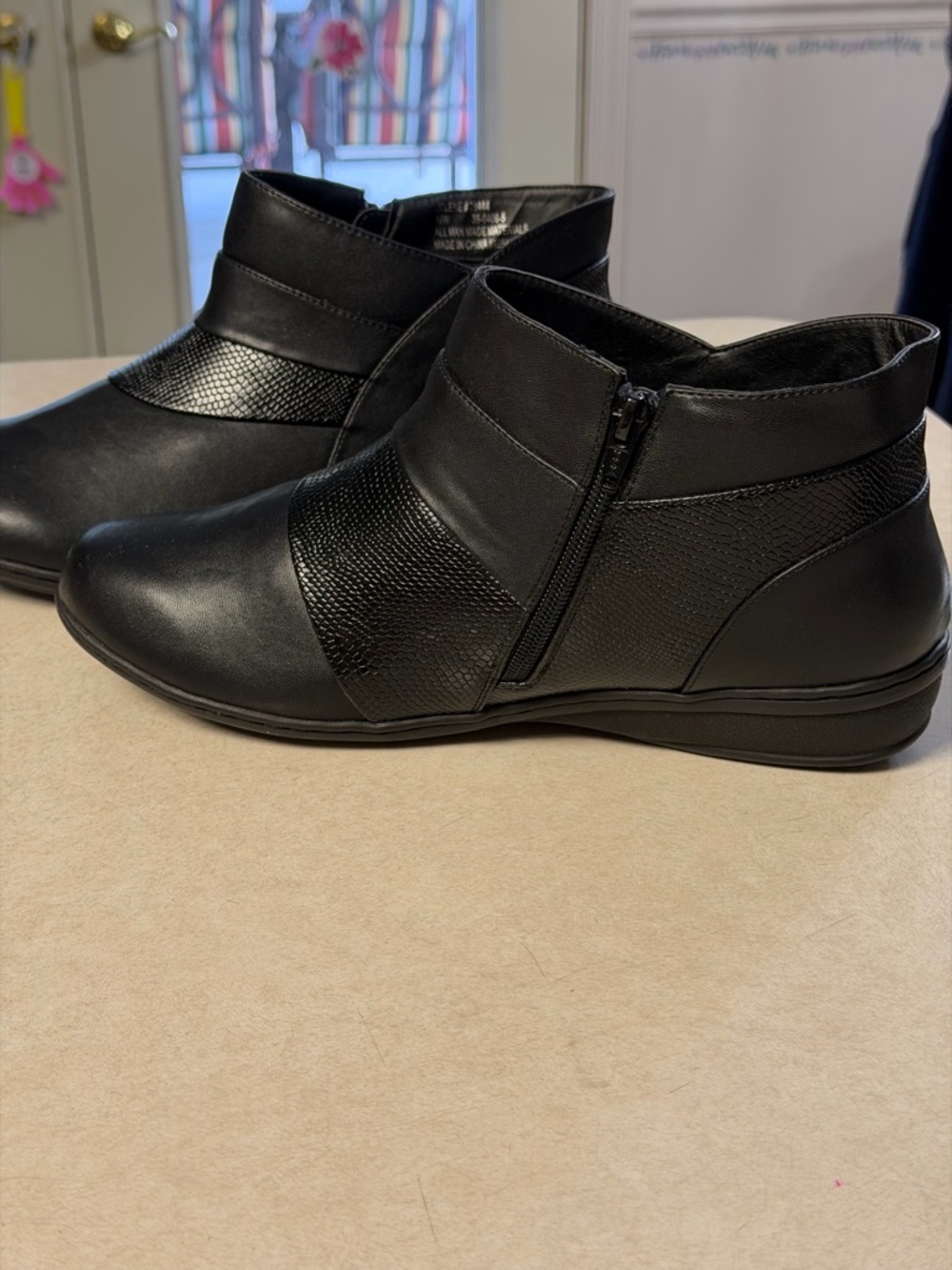comfortview Black Textured Panel Ankle Booties